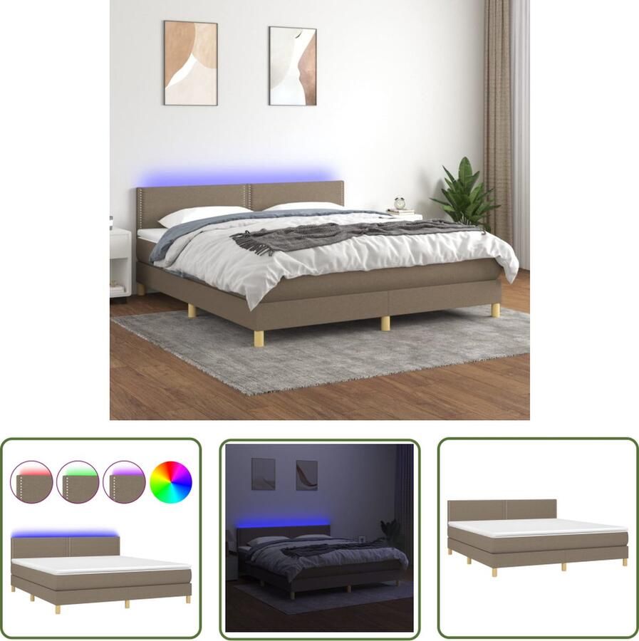 The Living Store Boxspring Bed LED Pocketvering Huidvriendelijk Matras 160x200 cm Boxspring Led Bed Pocketed Spring Mattress Hoofdbord Slaapcomfort