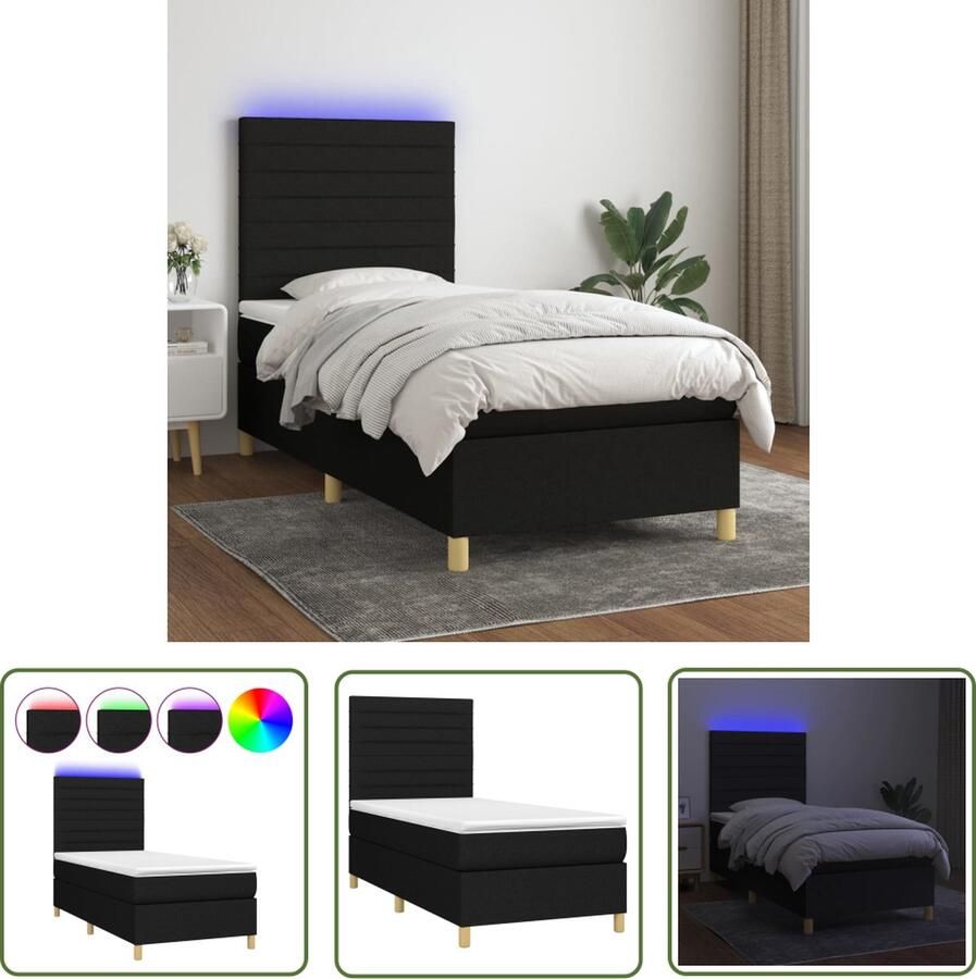 The Living Store Boxspring Bed 203 x 100 x 118 128 cm LED Pocketvering Matras Huidvriendelijk Topmatras Boxspring Led Bed Boxspring Frame Tweepersoonsbed King Size Bed
