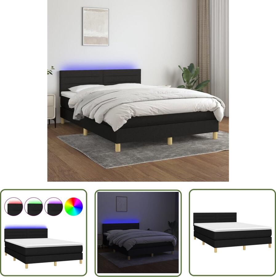 The Living Store Boxspring Bed Zwart 203 x 144 cm Met LED en Pocketvering Matras Huidvriendelijk Topmatras Verstelbaar hoofdbord Boxspring Bed Led Bed Pocketveer Matras Boxspring Frame Tweepersoons Bed - Foto 2