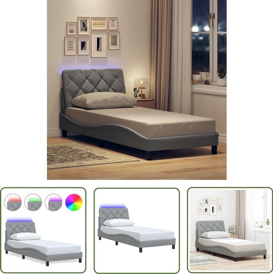 VidaXL Bedframe met LED zonder matras 80x200 cm stof lichtgrijs Bed Frame Led Bed Slaap Kamer Boxspring Tweepersoonsbed