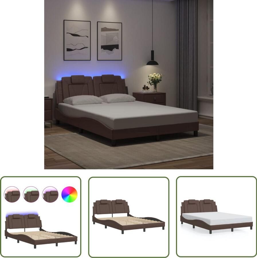 VidaXL Led Bed Frame Bruin Bed Frame Bedframe Viana met LED zonder matras kunstleer bruin 120x200 cm Kunstleder Bed Frame Tweepersoons Bed Frame 120x200 Bed Frame