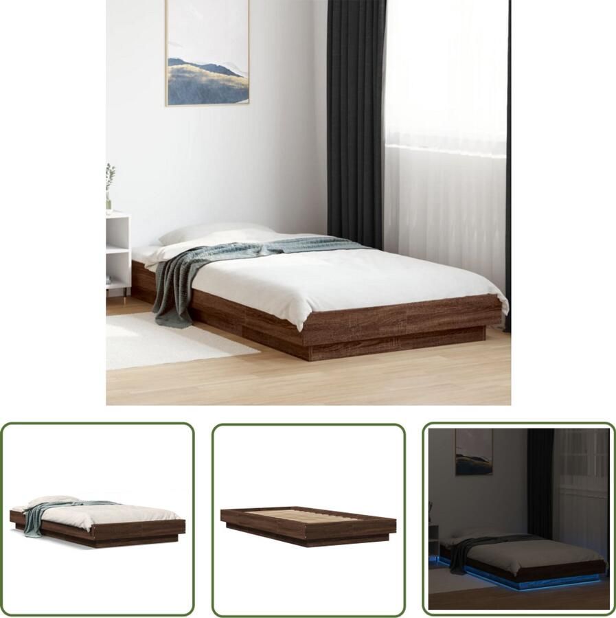 VidaXL Led Bed Frame Bruin Houten Bed Bedframe met LED-verlichting bruin eikenkleur 100x200 cm Tweepersoons Bed Modern Bed Frame King Size Bed