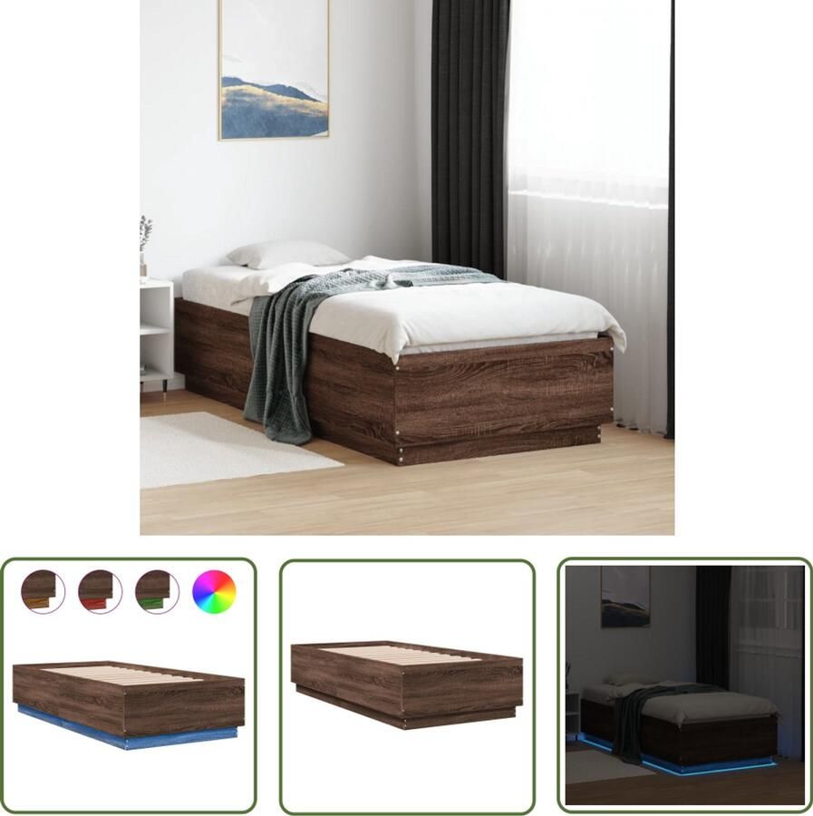 VidaXL Led Bed Frame Bruin Houten Bed Frame Bedframe met LED-verlichting bruin eikenkleurig 75x190 cm Slaap Kamer Decoratie Modern Bed Frame Compact Bed Frame
