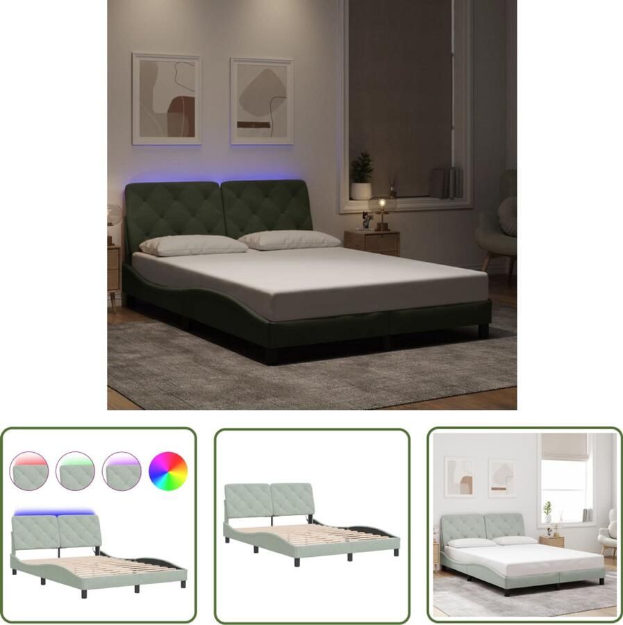 VidaXL Led Bed Frame Comfortabel Bed Frame Bedframe met LED zonder matras fluweel lichtgrijs 140x200 cm Fluweel Bed Frame Grijs Bed Frame King Size Bed Frame