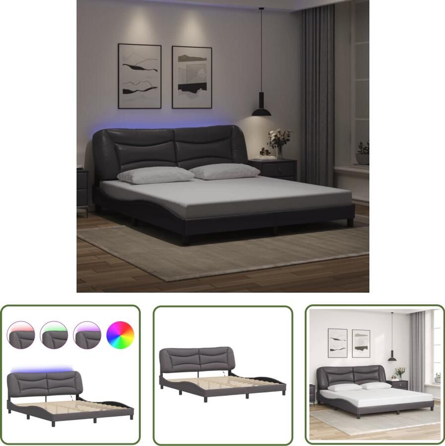 VidaXL Led Bed Frame Elektrisch Bed Frame Bedframe met LED zonder matras Hvar kunstleer zwart 180x200 cm Kunstleder Bed Frame Tweepersoons Bed Frame Modern Bed Frame