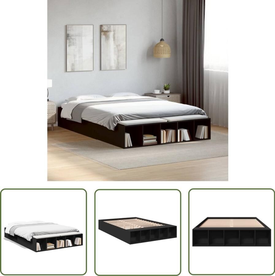 VidaXL Led Bed Frame Modern Bed Frame Bedframe LED massief hout zwart 140x190 cm Houten Bed Frame Zwarte Bed Frame Tweepersoons Bed