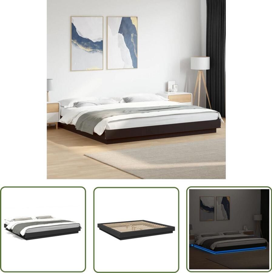 VidaXL Led Bed Frame Modern Bed Frame Bedframe met LED-verlichting bewerkt hout zwart 180x200 cm Houten Bed Frame Tweepersoons Bed Frame King Size Bed Frame
