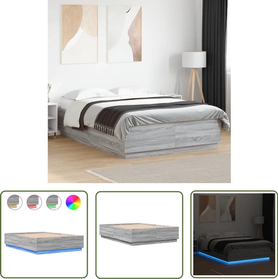 VidaXL Led Bed Frame Slaapcomfort Bedframe met LED-verlichting grijs sonoma eiken 140x200 cm Houten Bed Frame Grijs Bed Frame Modern Bed Frame
