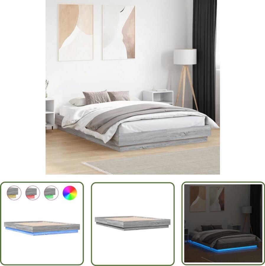 VidaXL Led Bed Frame Slaapkamersdecoratie Bedframe met LED-verlichting grijs sonoma eikenkleur 140x200 cm Houten Bed Frame Grijze Bed Frame Modern Bed Frame