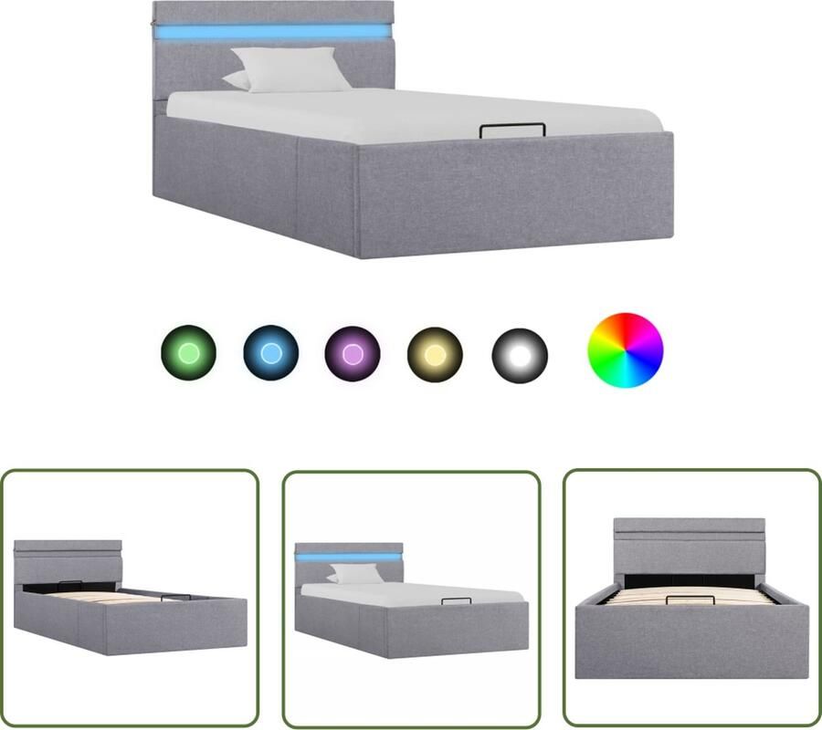 The Living Store Bedframe met opbergruimte en LED stof lichtgrijs 90x200 cm Hydraulisch Bed Led Bed Boxspring Alternatief Opbergbed Tweepersoon Bed - Foto 2