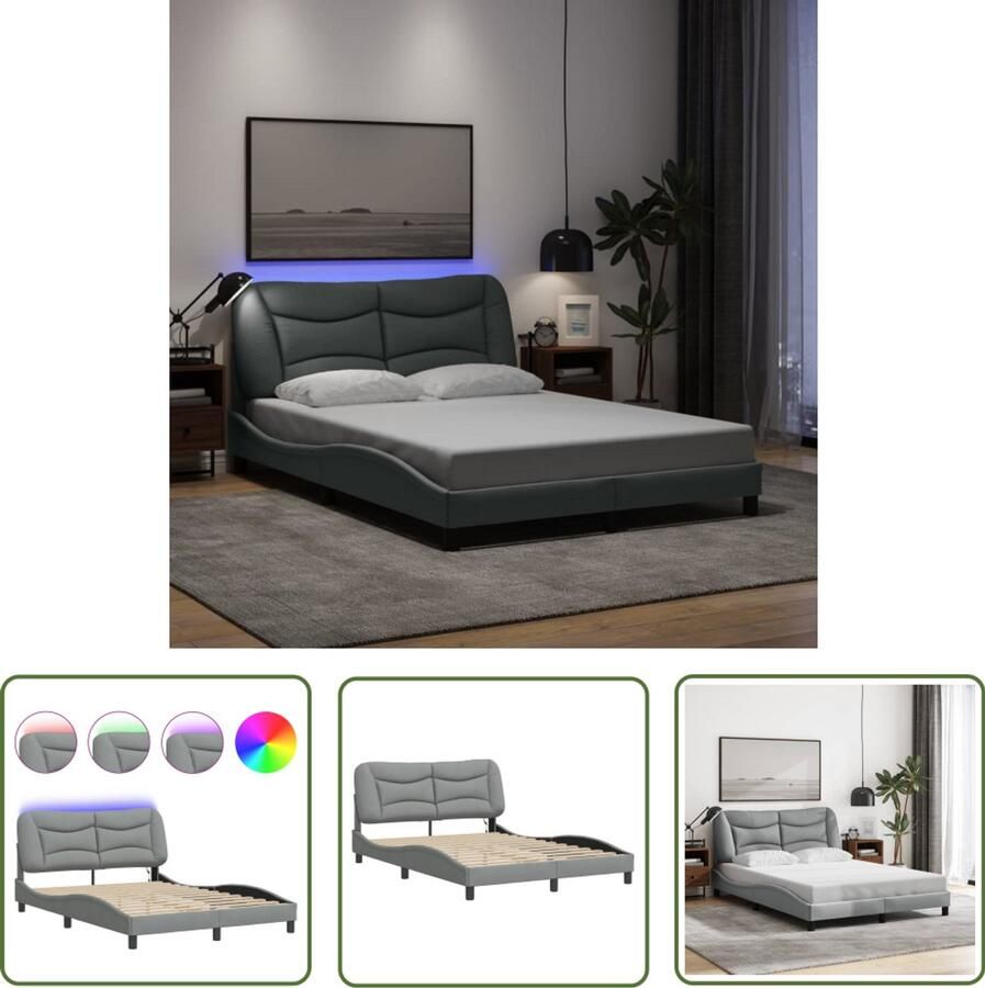 VidaXL Led Bedframe Bed Frame Bedframe met LED zonder matras Hvar stof 140x200 cm lichtgrijs Slaapkamers Comfortabel Bed Design Bed