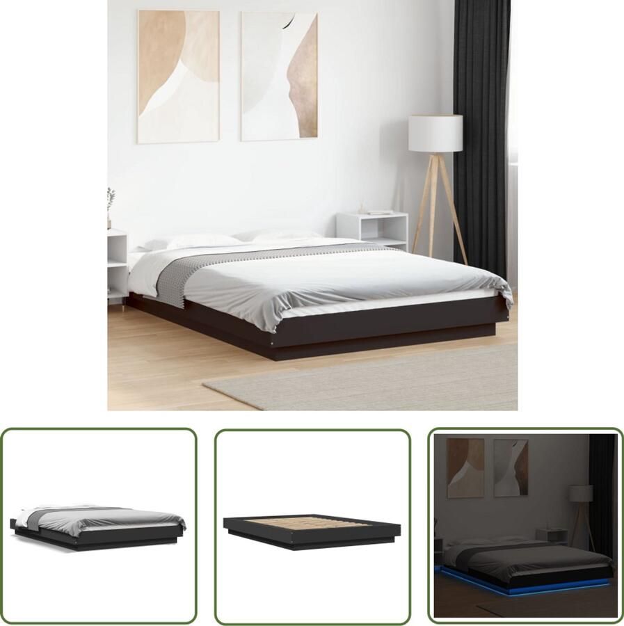 VidaXL Led Bedframe Slaapkamersdecoratie Bedframe met LED-verlichting bruin eikenkleurig 120x190 cm Houten Bedframe Compact Bed Tweepersoonsbed