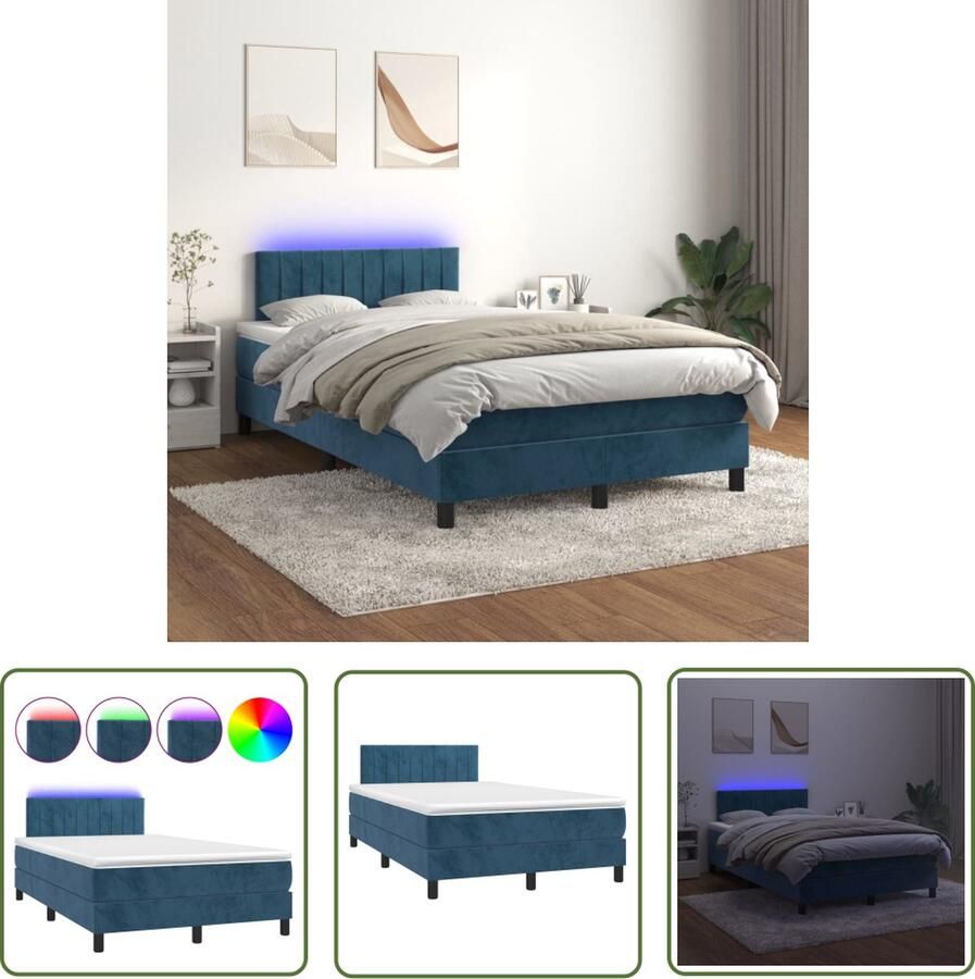 The Living Store Boxspring LED Fluwelen Hoofdbord Pocketvering Huidvriendelijk 203x120x78 88 Blauw Boxspring Led Boxspring Velvet Boxspring Tweepersoons Bed Blauw Bed