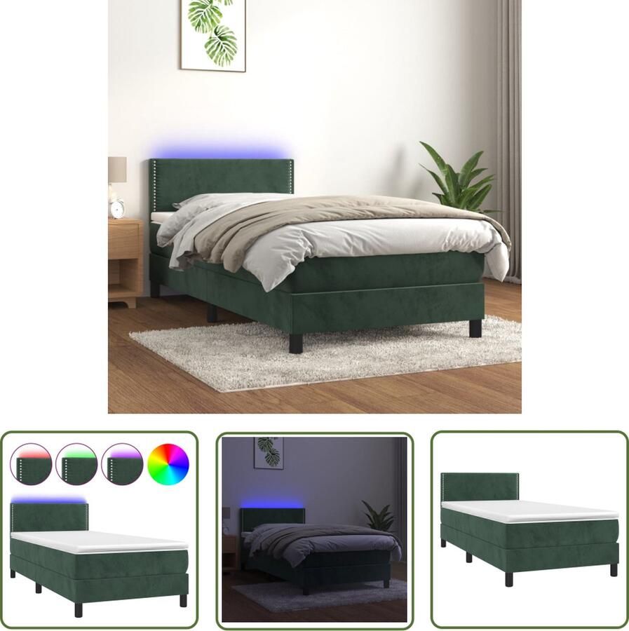 The Living Store Boxspring LED fluweel verstelbaar hoofdbord pocketvering huidvriendelijk donkergroen 203x80x78 88 cm Boxspring Led Boxspring Velvet Boxspring Verstelbare Hoofdbord Pocketveer Matras