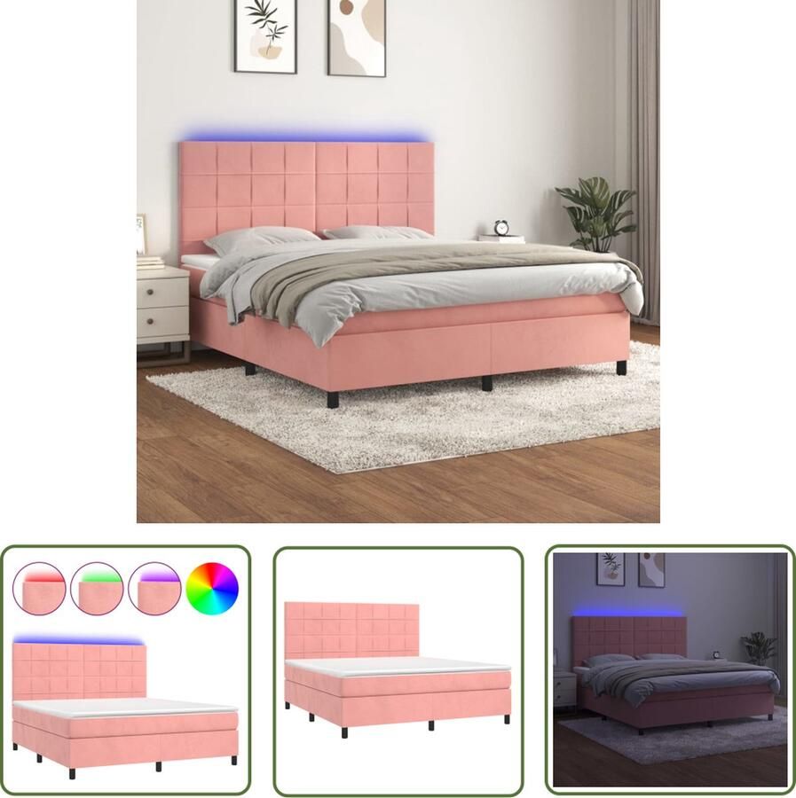 The Living Store Boxspring Fluweel LED Pocketvering Huidvriendelijk 160x200 cm Boxspring Led Boxspring Fluweel Bed Velvet Bed King Size Bed - Foto 2