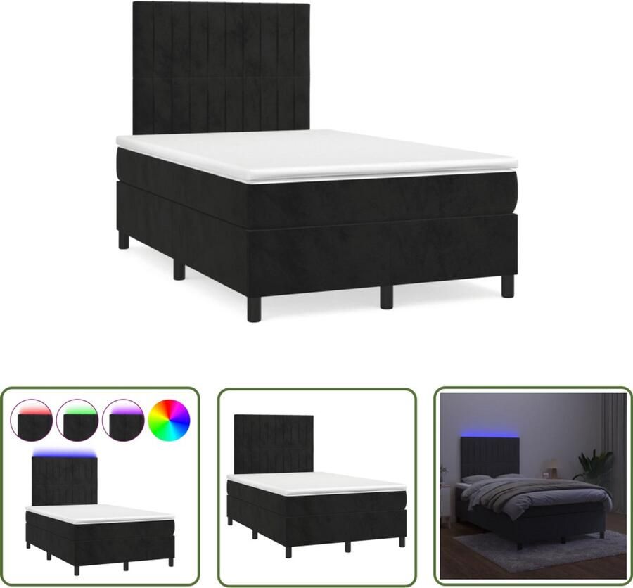 VidaXL Boxspring met matras en LED fluweel zwart 120x190 cm Boxspring Led Boxspring Fluweel Bed Velvet Bed Tweepersoons Bed
