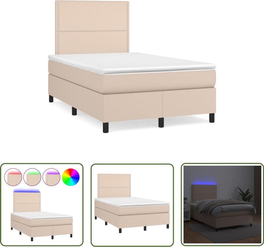 VidaXL Boxspring met matras en LED kunstleer cappuccinokleur 120x190cm Boxspring Led Boxspring Bruine Boxspring Kunstleder Boxspring Slaapcomfort