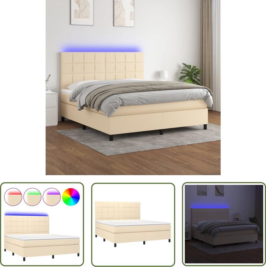 The Living Store Boxspring LED 180 x 200 cm Crème Pocketvering Huidvriendelijk Boxspring Led Boxspring Creme Boxspring Slaapcomfort Boxspring Frame