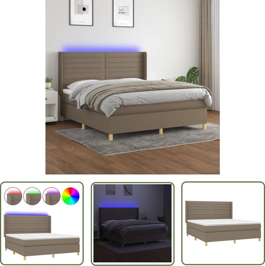 The Living Store Boxspring LED en pocketvering 160x200 verstelbaar hoofdbord Boxspring Led Boxspring Met Led Boxspring Taupe Tweepersoons Bed