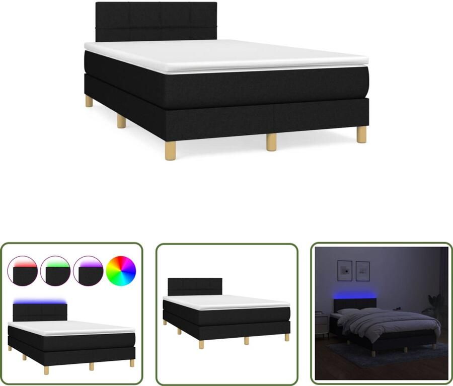 VidaXL Boxspring met matras en LED stof zwart 120x190 cm Boxspring Led Boxspring Met Matras Zwarte Boxspring 120x190