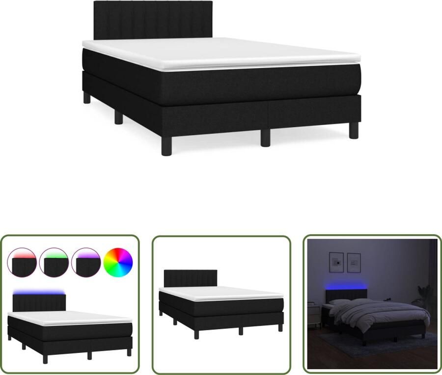 VidaXL Boxspring met matras en LED stof zwart 120x190 cm Boxspring Led Boxspring Zwarte Boxspring Tweepersoons Bed Slaapcomfort