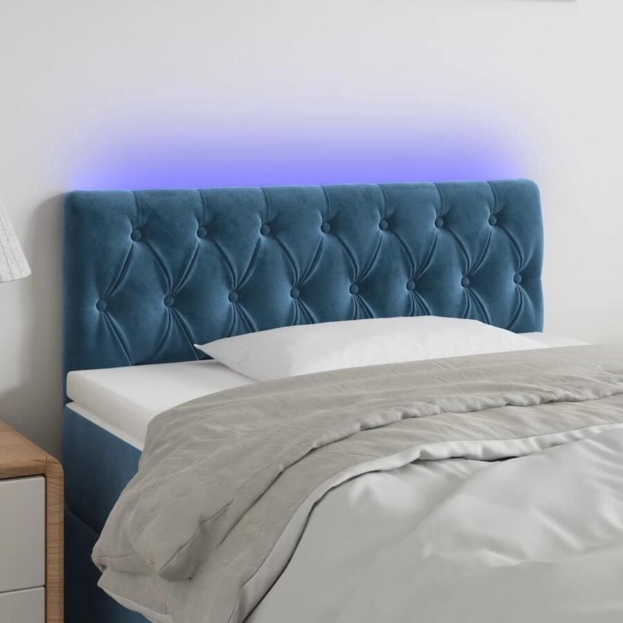 The Living Store Hoofdbord LED 100x7x78 88 cm fluweel donkerblauw Hoofd Bord Led Headboard Velvet Headboard Blauw Hoofdbord Comfortabele Hoofdsteun