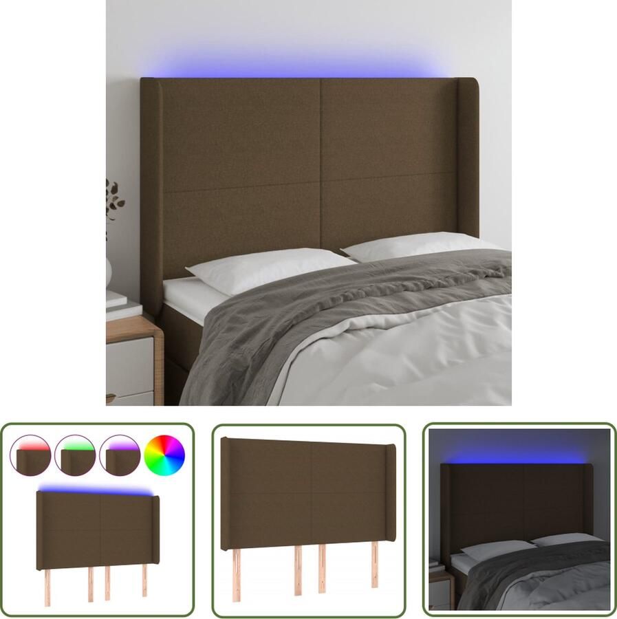 The Living Store Hoofdbord LED Verlichting Verstelbaar Donkerbruin 147x16x118 cm Hoofd Bord Led Headboard Bed Frame Decoratie Slaap Kamer Meubilair Bruine Hoofdboard