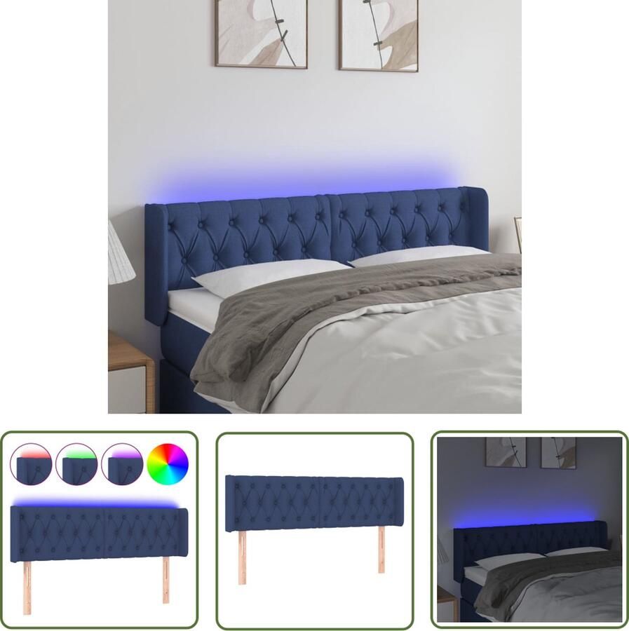 The Living Store Hoofdbord LED 163x16x78 88 cm stof blauw Hoofd Bord Led Headboard Blauwe Hoofdboard Hoofdbord Met Led Slaapkamers Decoratie