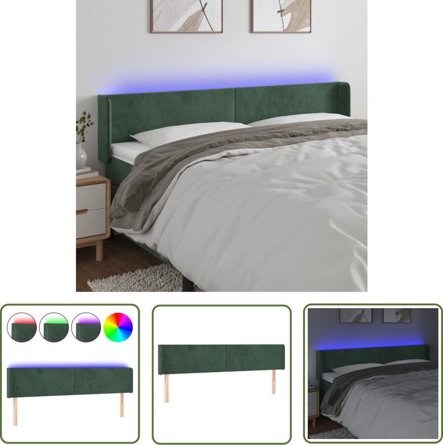 The Living Store Hoofdbord Fluweel LED 183 x 16 x 78 88 cm Donkergroen Hoofd Bord Led Headboard Velvet Headboard Fluweel Groen