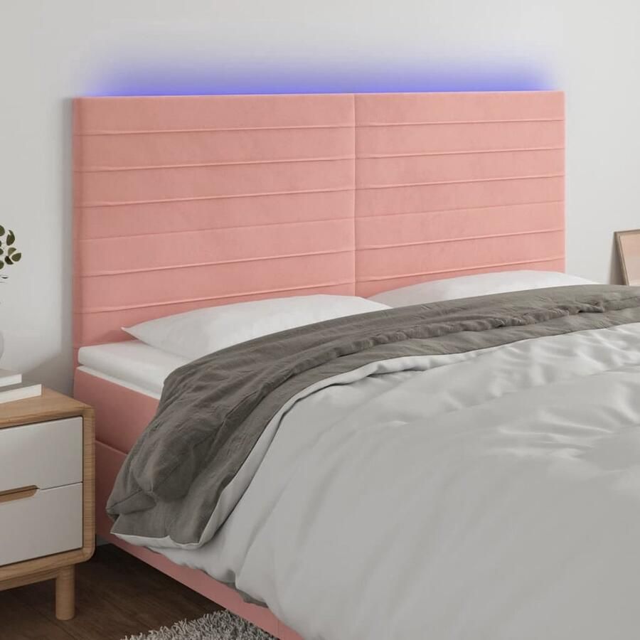 The Living Store Hoofdbord LED 200x5x118 128 cm fluweel roze Hoofd Bord Led Headboard Beddecoratie Slaapkamers Roze Meubilair