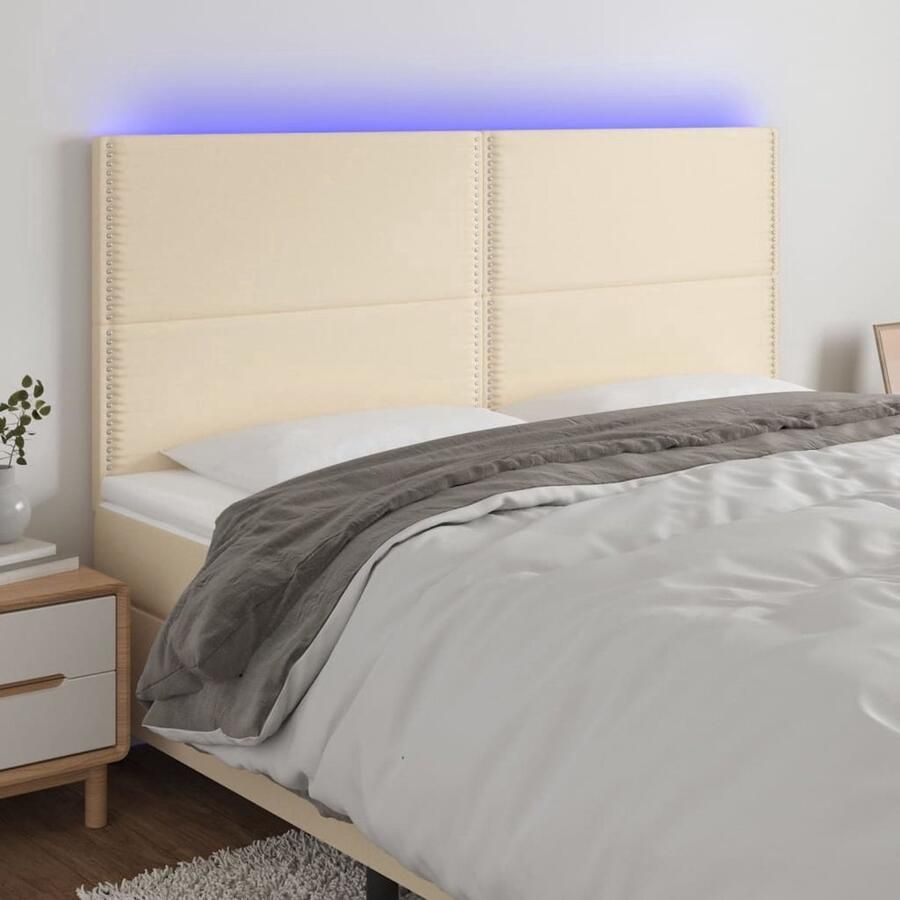 The Living Store Hoofdeind LED Strip Crème 200 x 5 x 118 128 cm Verstelbaar Hoofd Bord Led Headboard Crème Hoofdboard Bed Frame Decoratie Slaap Kamer Meubilair