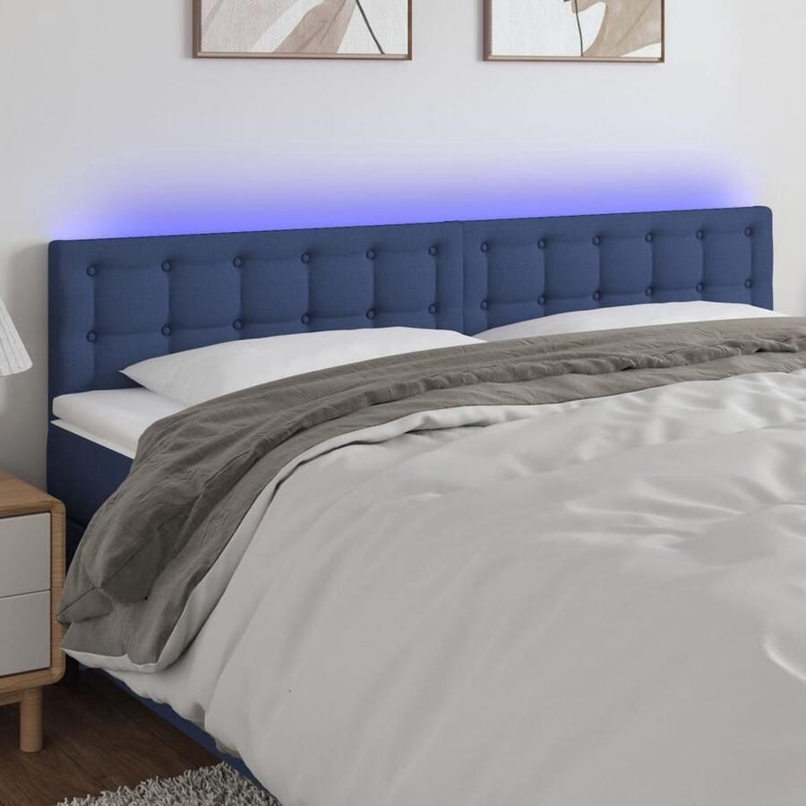 The Living Store Hoofdeind LED-licht Verstelbaar Comfortabele ondersteuning Snijdbare LED-strip Blauw 200 x 5 x 78 88 cm Hoofd Bord Led Headboard Bed Frame Decoratie Slaap Kamer Meubilair Blauwe Hoofdboard