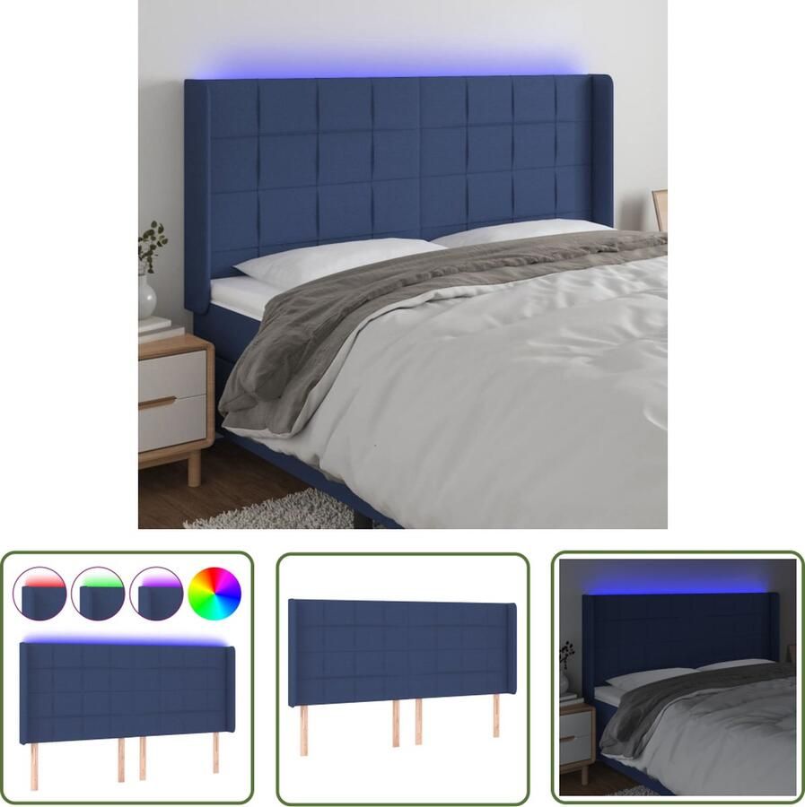 The Living Store Hoofdbord LED Verstelbaar Comfortabele ondersteuning Snijdbare LED-strip Blauw 203 x 16 x 118 128 cm IP65 Hoofd Bord Led Headboard Bed Frame Decoratie Slaap Kamer Meubilair Blauwe Hoofdboard