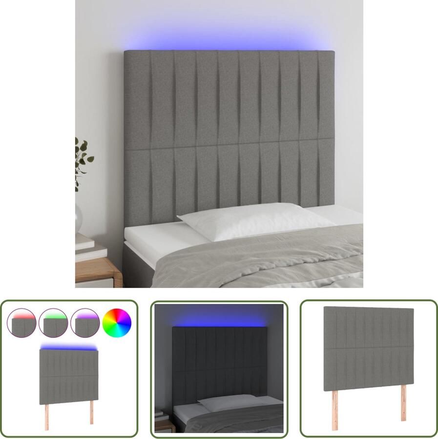 The Living Store Hoofdeind donkergrijs stof 80x5x118 128 cm verstelbaar Hoofd Bord Led Headboard Bed Frame Decoratie Slaap Kamer Meubilair Grijs Hoofdboard