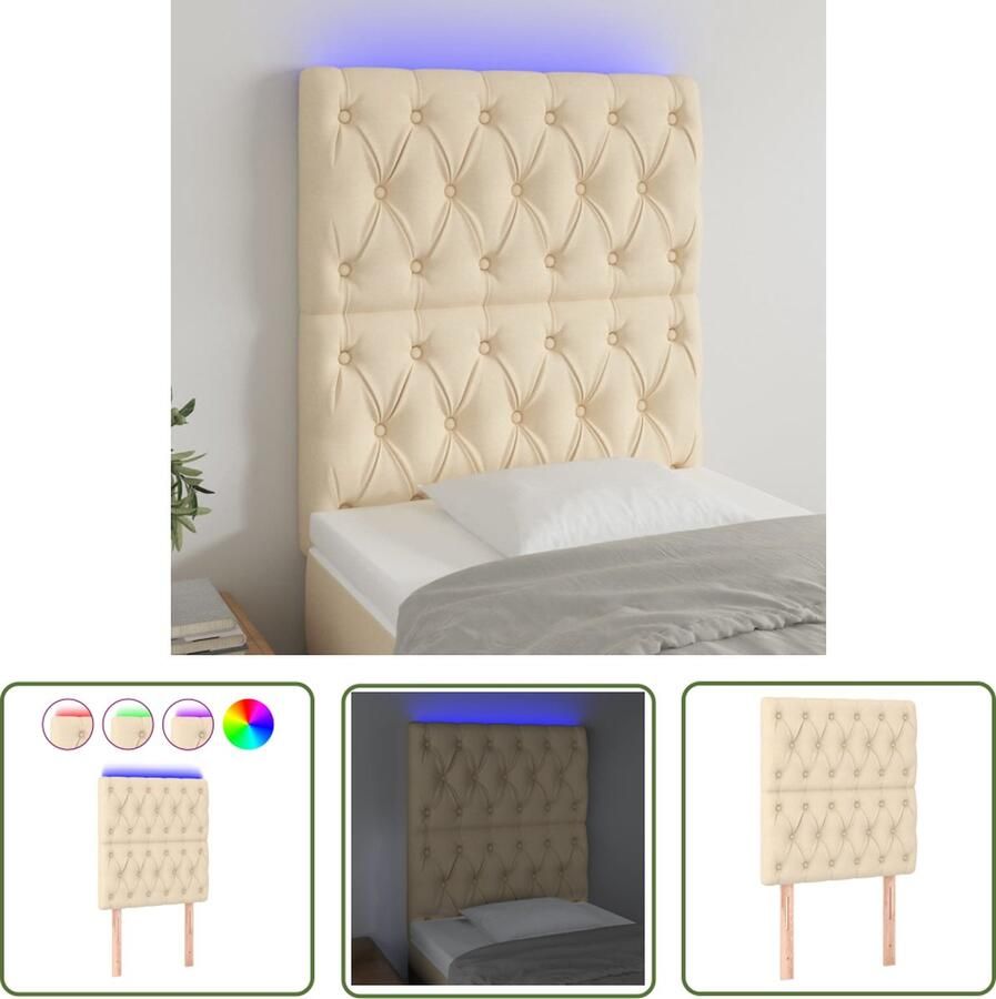 The Living Store Hoofdbord LED 80x7x118 128 cm stof crèmekleurig Hoofd Bord Led Headboard Crème Hoofdboard Beddecoratie Slaapkamers Decoratie