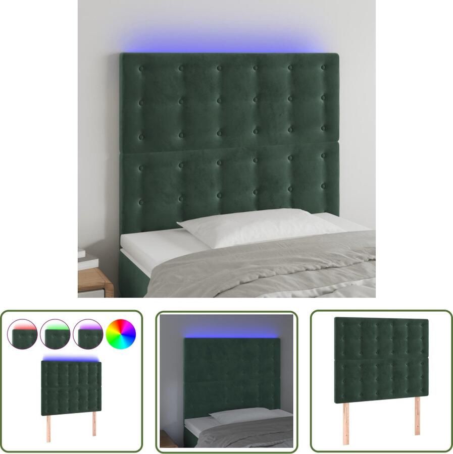The Living Store Hoofdbord LED 90x5x118 128 cm fluweel donkergroen Hoofd Bord Led Headboard Velvet Headboard Bedhead Slaapkamervloer
