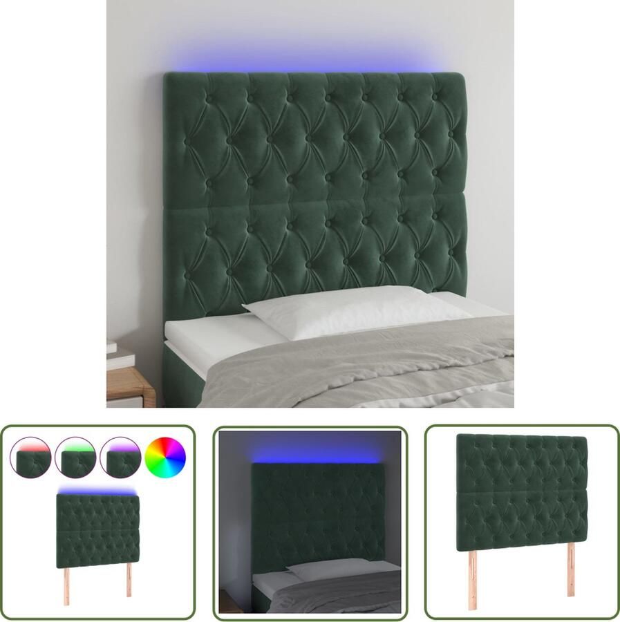 The Living Store Hoofdbord LED 90x7x118 128 cm fluweel donkergroen Hoofd Bord Led Headboard Hoofdbord Met Led Klassiek Hoofdbord Velvet Hoofdbord