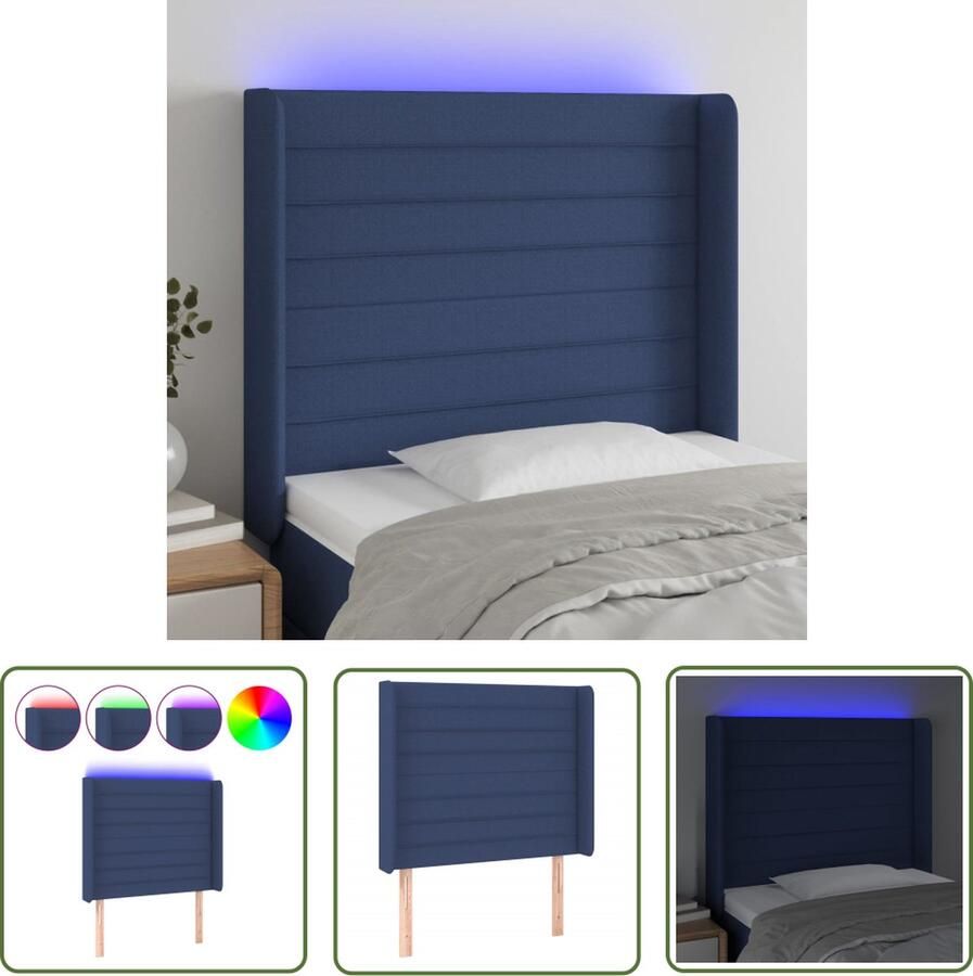 The Living Store LED-hoofdbord blauw 93x16x118 128 cm verstelbare hoogte Hoofd Bord Led Headboard Hoofdbord Blauw Slaapkamers Decoratie Beddecoratie