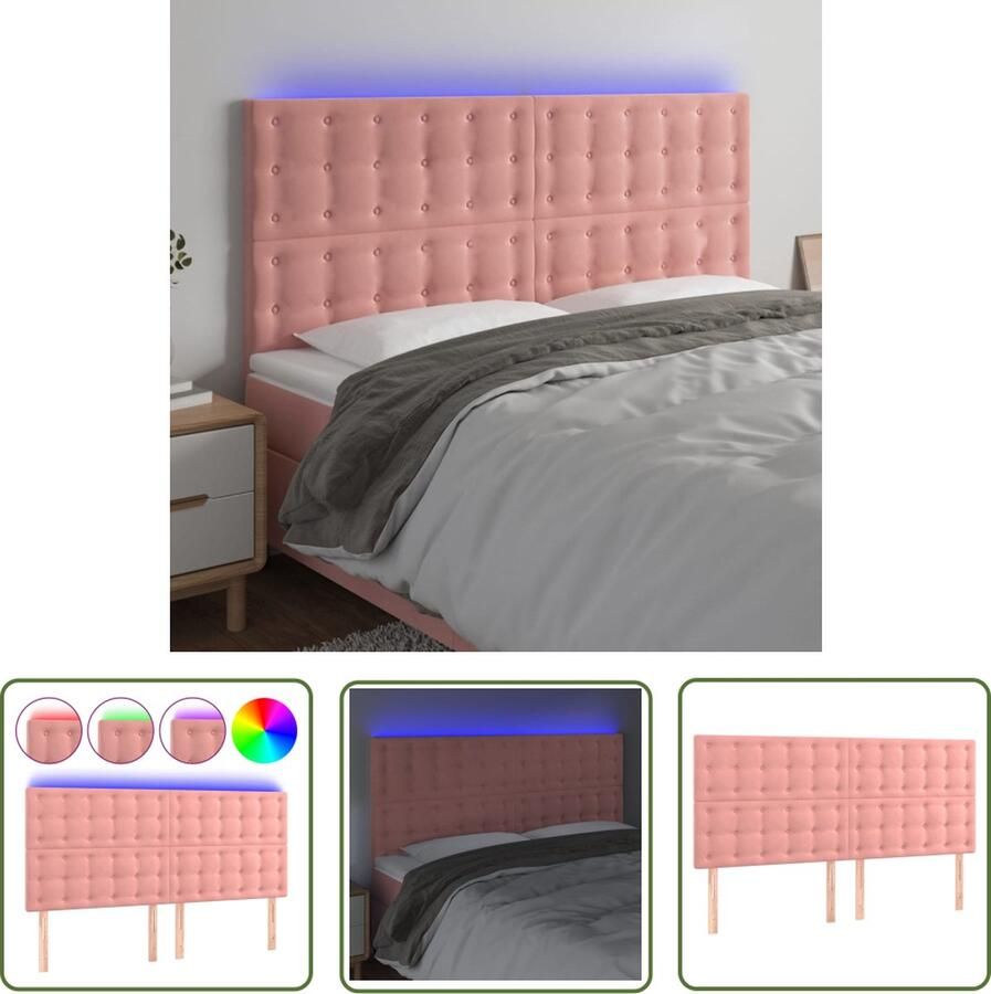 The Living Store Hoofdeind Roze Stof 200 x 5 x 118 128 cm LED-strip Verstelbaar USB-aansluiting Montagehandleiding inclusief Hoofdbed Led Headboard Hoofdbord Roze Velvet Headboard Sierlijke Hoofdbekleding
