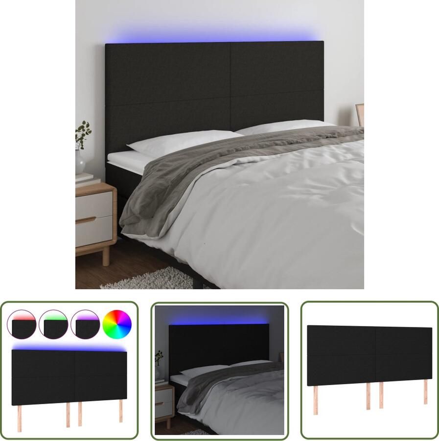 The Living Store Hoofdbord LED 160x5x118 128 cm stof zwart Hoofdboard Led Headboard Hoofdkussen Beddecoratie Slaapkamers