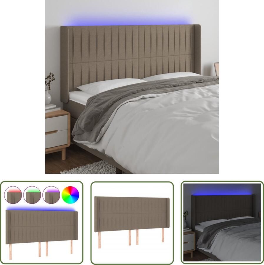 The Living Store Hoofdbord LED 163x16x118 128 cm stof taupe Hoofdboard Led Headboard Beddecoratie Slaapkamers Taupecleur