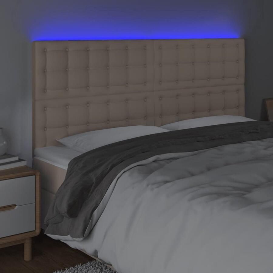 The Living Store Hoofdbord LED 180x5x118 128 cm kunstleer cappuccinokleurig Hoofdboard Led Headboard Kapstok Bedroom Decoratie Bruine Hoofdstoel