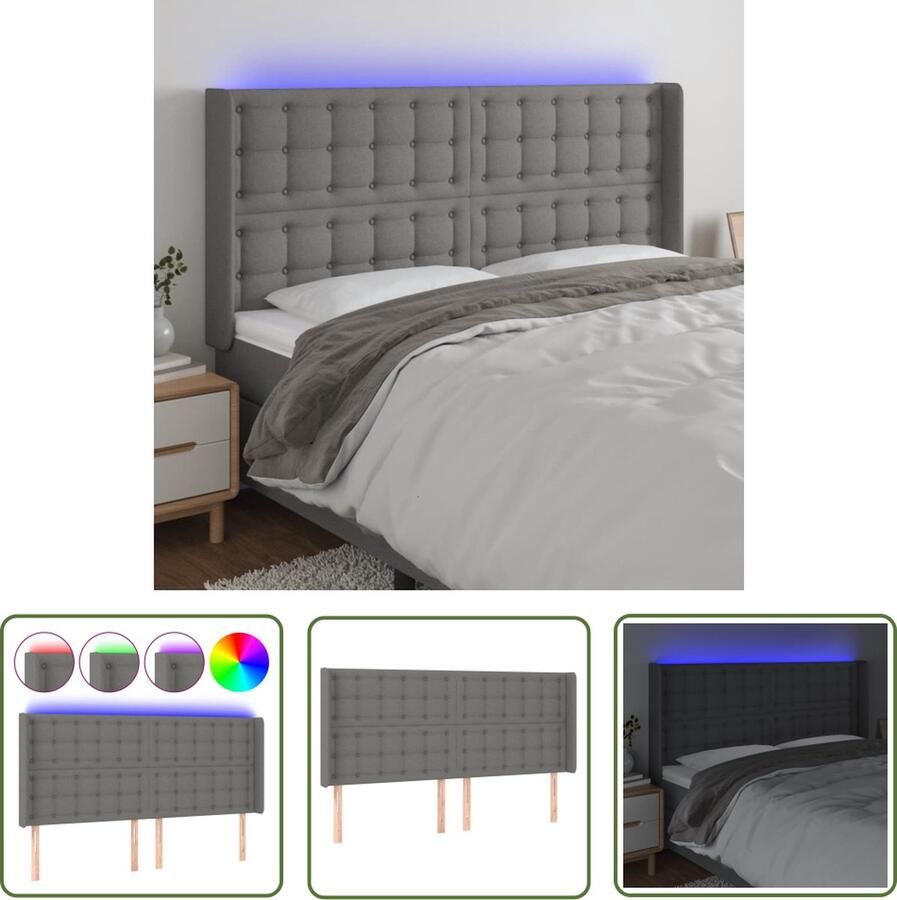 The Living Store Hoofdbord 183 x 16 x 118 128 cm Duurzaam LED-hoofdbord Hoofdboard Led Headboard Bedhead Hoofdbord Grijs Hoofddekking