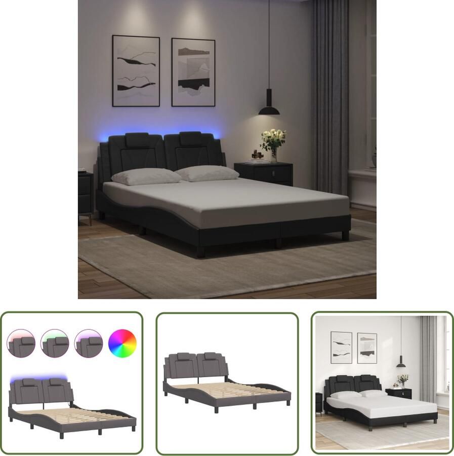 The Living Store Grijs LED Verlicht Bedframe 218 x 125 x 74.5 cm USB-aansluiting Led Bed Frame Led Headboard Design Bed Frame Modern Bed Frame Kunstleder Bed Frame