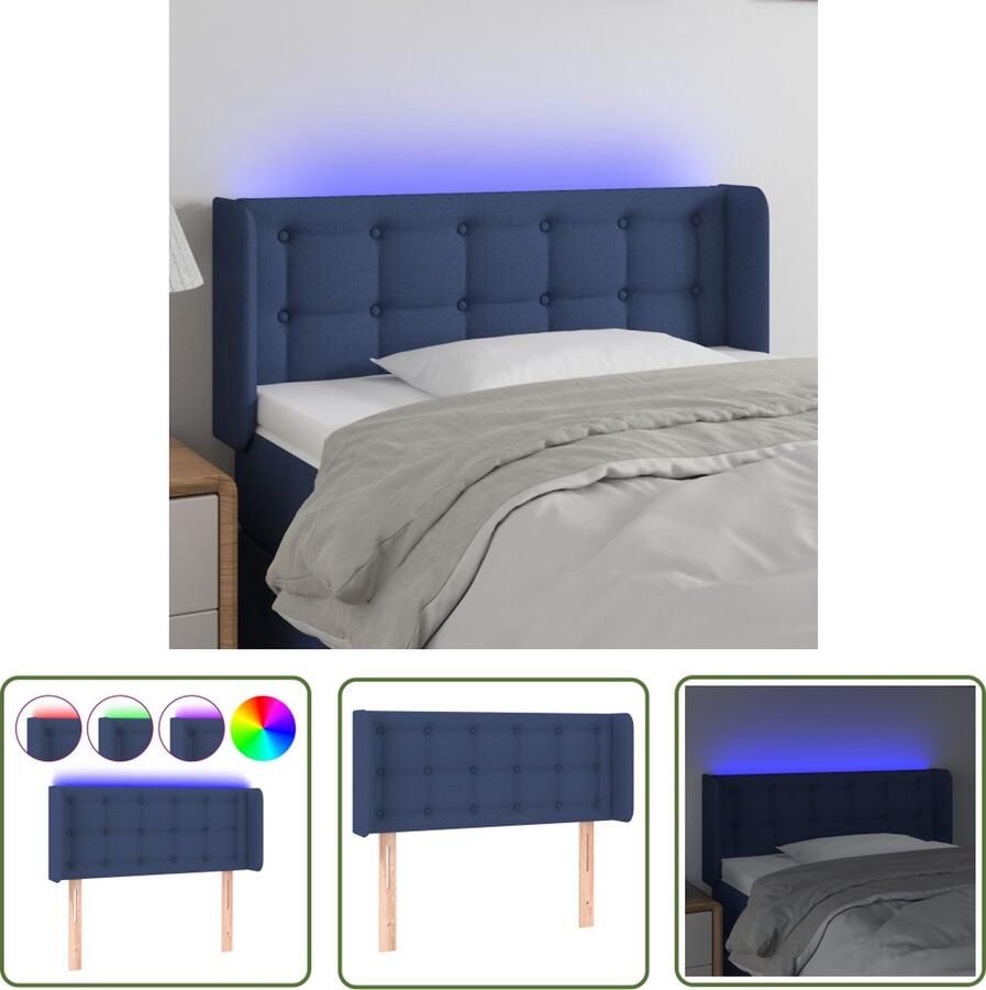 The Living Store Hoofdbord LED 83x16x78 88 cm stof blauw LED Hoofdbord Led Headboard Hoofdbord Blauw Blauwe Hoofdbord Bedroom Decor