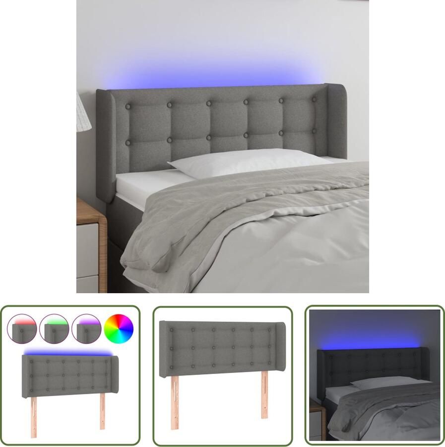 The Living Store Hoofdbord LED 83x16x78 88 cm stof donkergrijs LED Hoofdbord Led Headboard Hoofdbord Grijs Hoofdbord Met Led Verlichting Comfortabele Hoofdsteunen