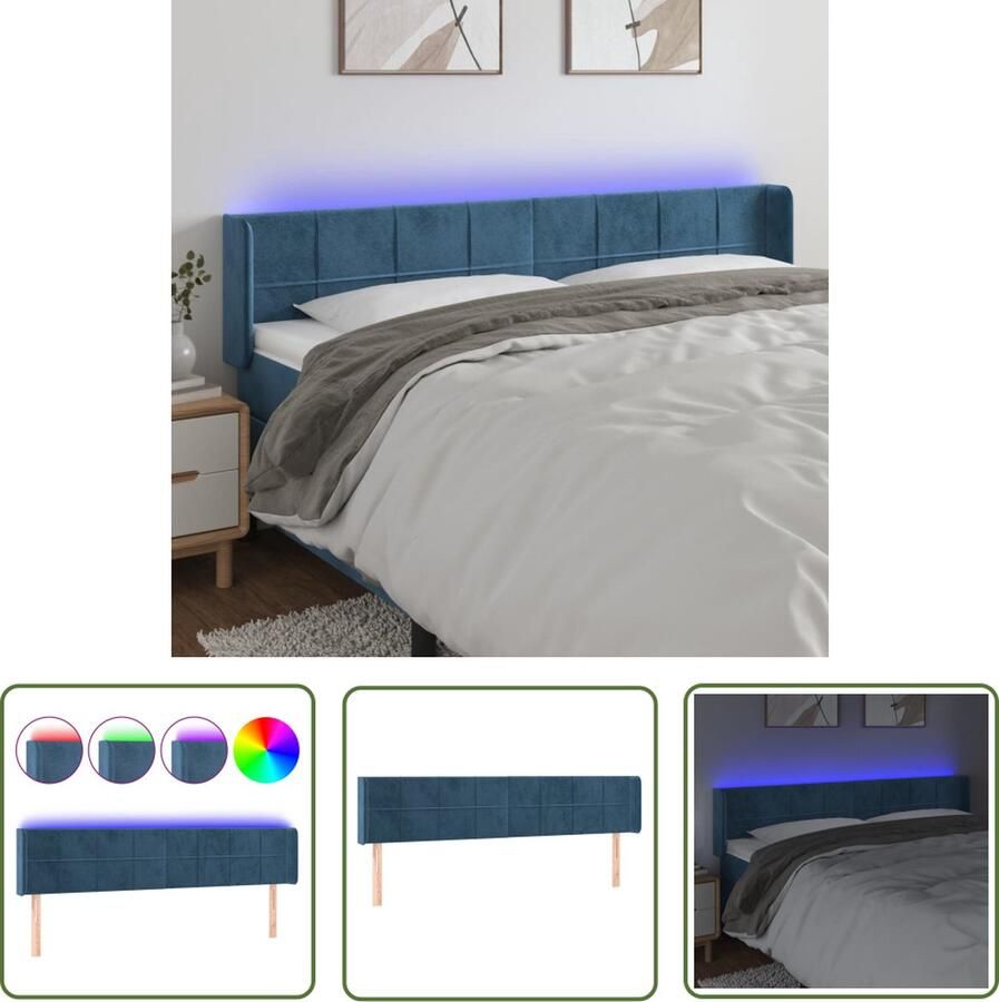 The Living Store Fluwelen Bedhoofdbord LED-verlichting Verstelbaar Comfortabele ondersteuning Snijdbare LED-strip Fluwelen Hoofdbord Led Hoofdbord Blauw Beddecoratie Comfort Headboard