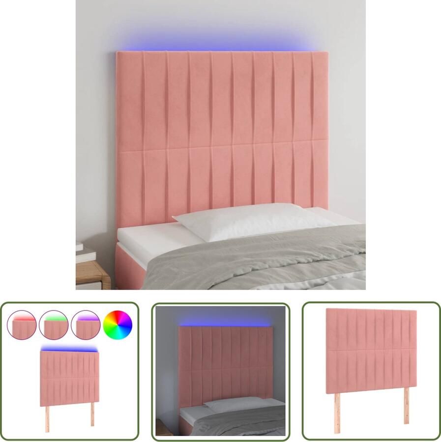 The Living Store LED-hoofdbord Roze Fluweel Verstelbare hoogte Comfortabele ondersteuning Snijdbare LED-strip Afmetingen- 100x5x118 128cm Hoofd Bord Led Hoofdbord Roze Velvet Hoofdbord Met Led Verlichting