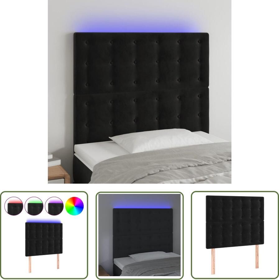 The Living Store Hoofdeinde Stof LED Verlichting Verstelbaar Comfortabele Ondersteuning Snijdbare LED-strip Zwart 100x5x118 128cm Hoofd Bord Led Hoofdbord Zwart Velvet Hoofdbord Met Led Verlichting