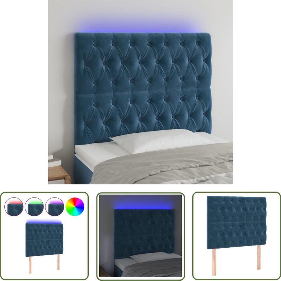 The Living Store Hoofdbord LED 100x7x118 128 cm fluweel donkerblauw Hoofd Bord Led Hoofdbord Velvet Hoofdbord Blauw Hoofdbord Slaapcomfort